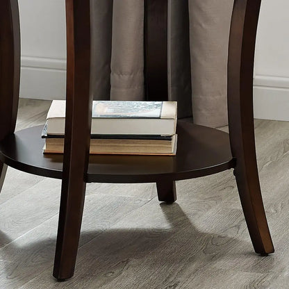 Contemporary Round End Table with Shelf, Espresso