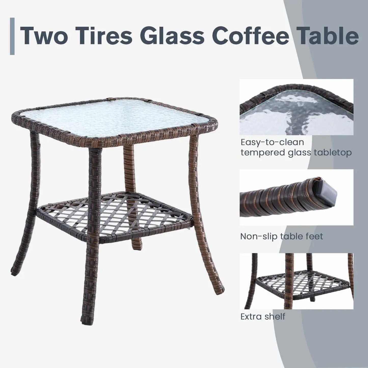 3 Pcs Patio Bistro Set with Table Set, Wicker Patio Furniture Set