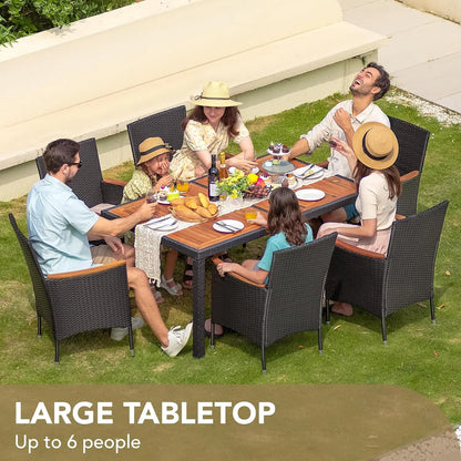 7 PCS Patio Furniture Set with Acacia Wood Table Top