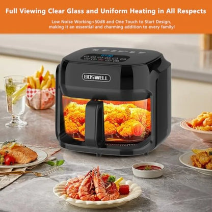 7.5QT Glass Air Fryer with Transparent Fry Bowl