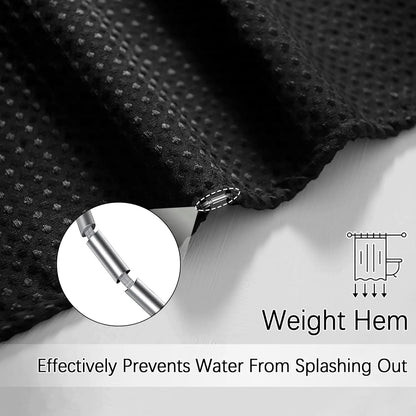 Black Waffle Shower Curtain 256GSM Heavy Duty Fabric Bathroom Curtain with 12 Hooks, 72x72