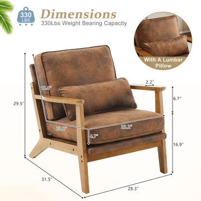 Wide Accent Chair Set of 2,Upholstered Mid Century Modern with Pillow