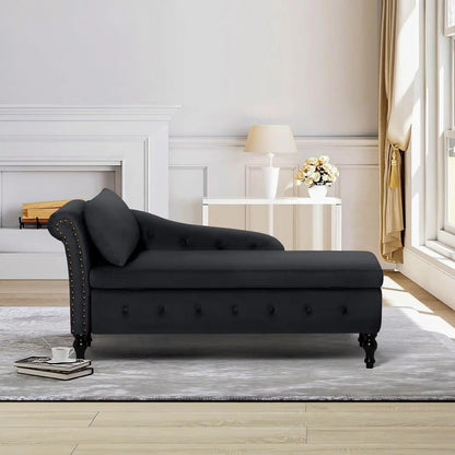 Velvet Chaise Lounge with Left Armrest, Lumbar Pillow Modern