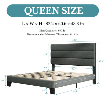 Bed Frame with Headboard, Fabric Platform Bed