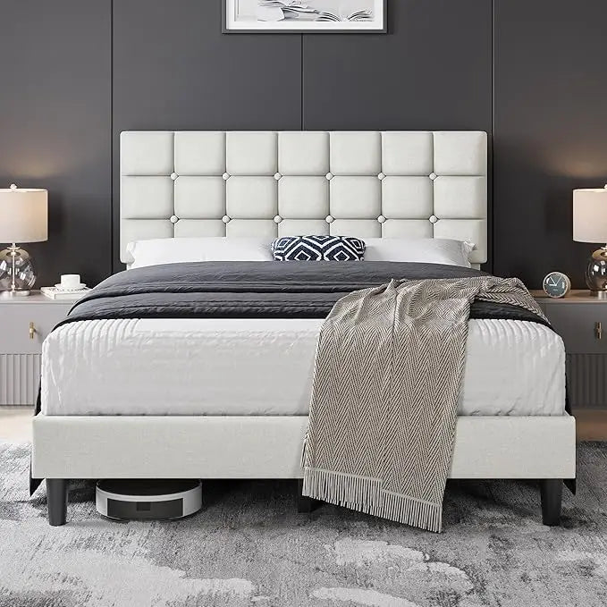Upholstered Bed Frame, Modern Queen Bed Platform