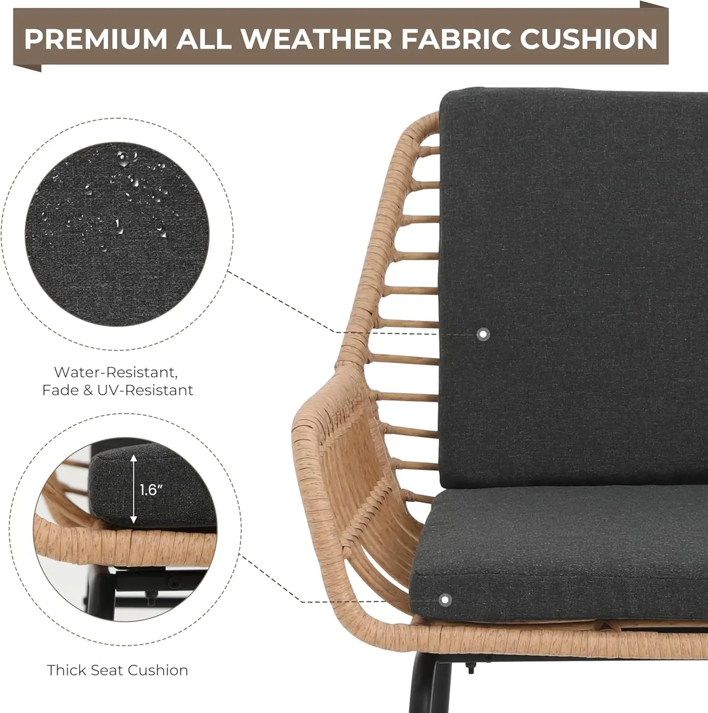 3 Piece Outdoor Patio Furniture Set,  Wicker Chairs with Cushions and Coffee Table,