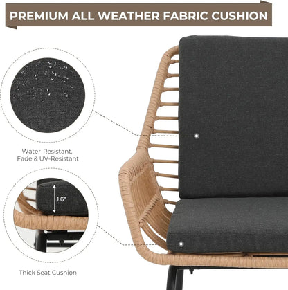 3 Piece Outdoor Patio Furniture Set,  Wicker Chairs with Cushions and Coffee Table,