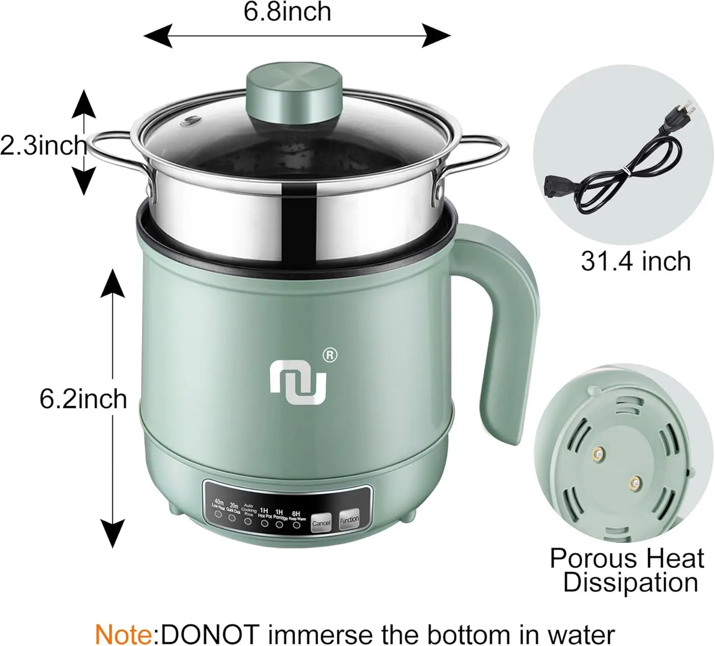 Smart Mini Hot Pot 1.2L w Stainless Steel Steamer Basket 600W