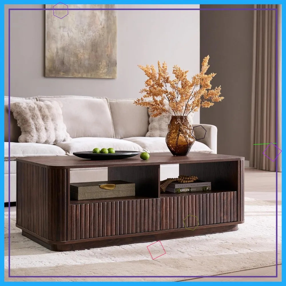51" Modern Fluted Coffee Table with Storage, 2 Drawers