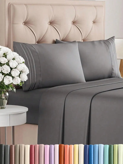 4PCS Cooling Luxury Bedding Set, Embroidered Pillowcases