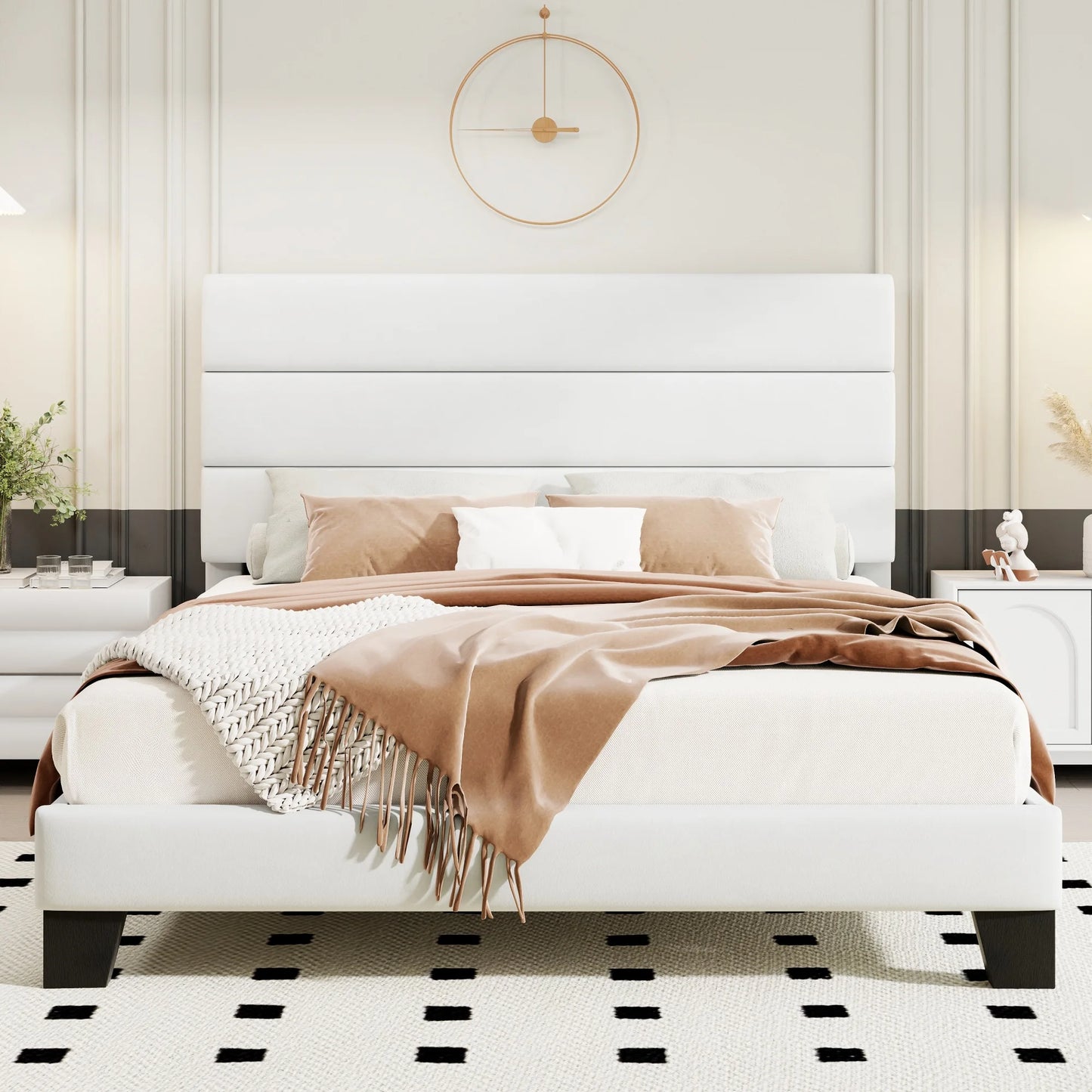 Bed Frame with Headboard, Fabric Platform Bed