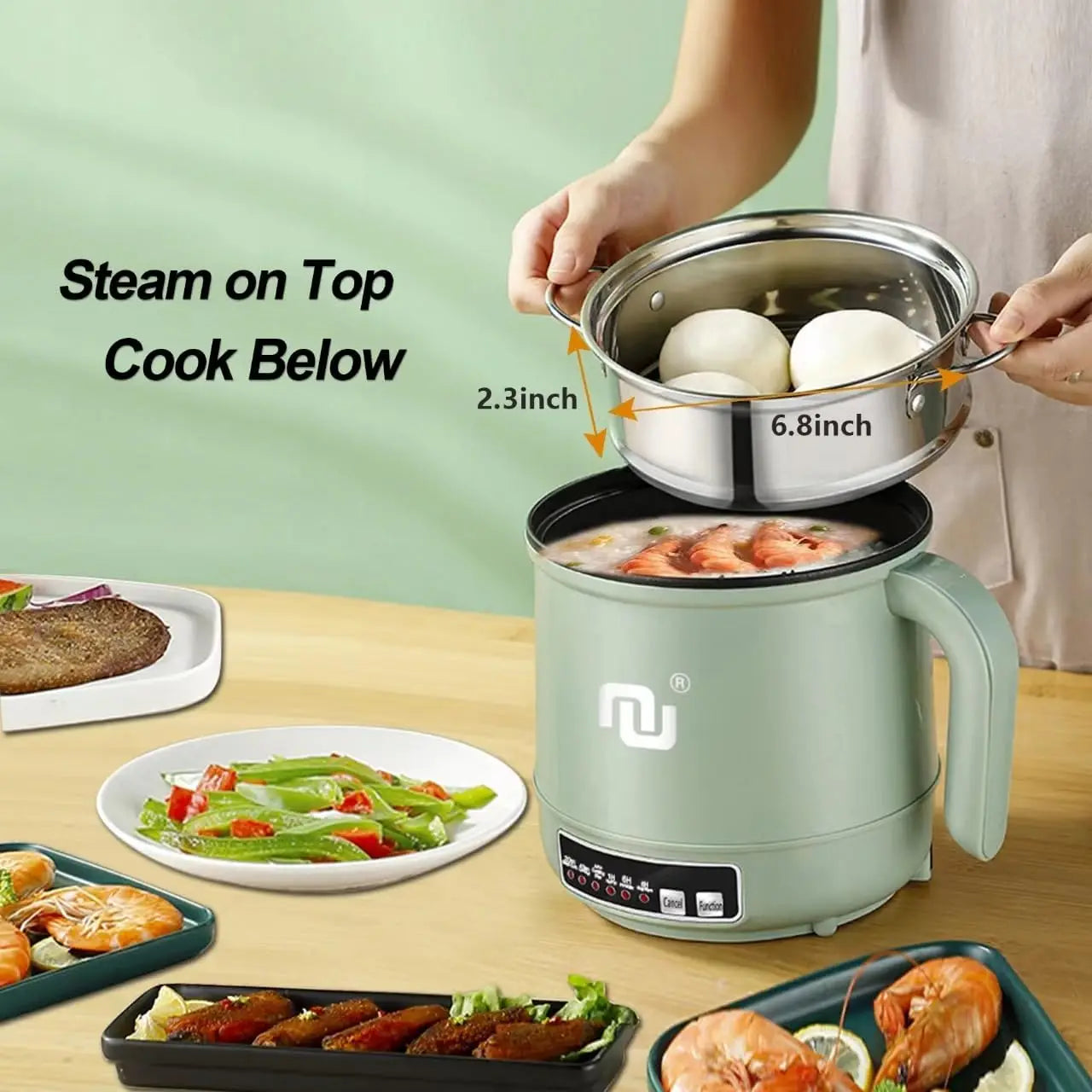 Smart Mini Hot Pot 1.2L w Stainless Steel Steamer Basket 600W