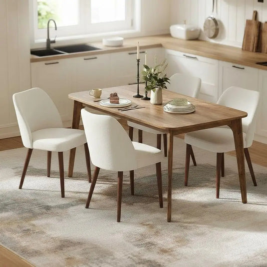Linen Dining Chair Set of 4 with Wood Legs