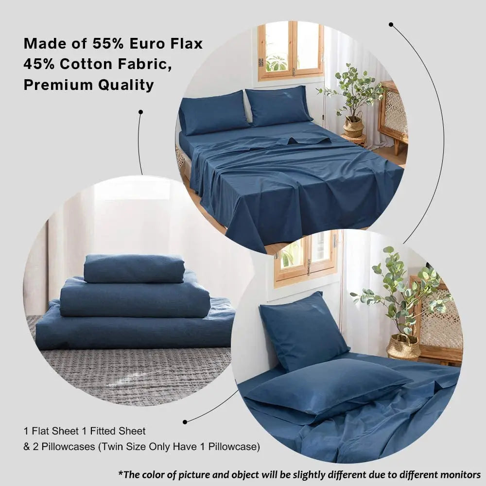 3/4Pcs Solid Color Belgian Linen Cotton