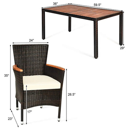 7 PCS Outdoor Patio, Garden Dining Set w/Acacia Wood Table Top
