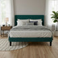 Velvet Upholstered Bed Frame with Vertical Channel Tufted Wingback Headboard