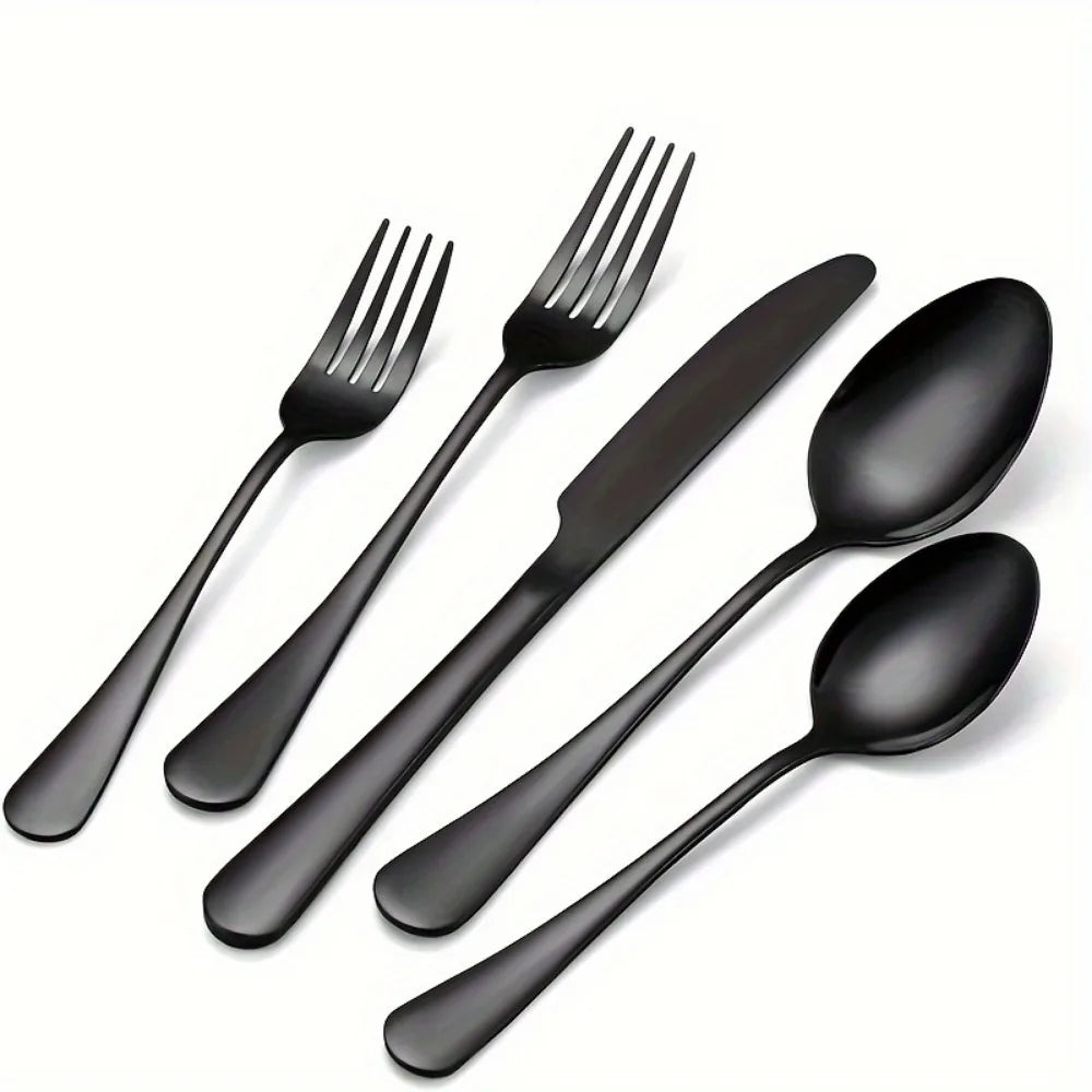 60pcs, Black Silverware Mirror Polished Cutlery Set