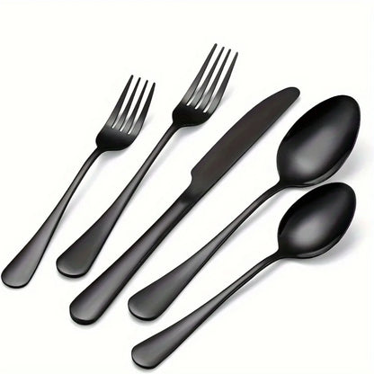 60pcs, Black Silverware Mirror Polished Cutlery Set