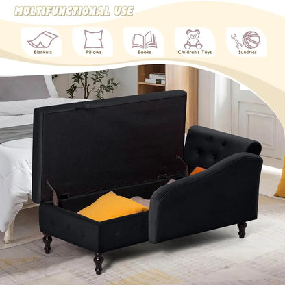 Velvet Chaise Lounge with Left Armrest, Lumbar Pillow Modern