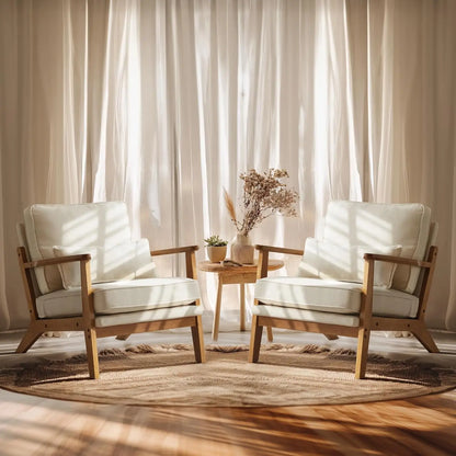 Wide Accent Chair Set of 2,Upholstered Mid Century Modern with Pillow