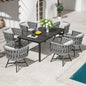 7-Piece Outdoor Patio Furniture Set, 6 Swivel  Wicker Chairs & Faux Woodgrain Table