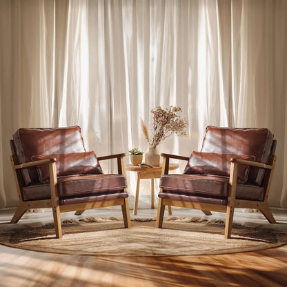 Wide Accent Chair Set of 2,Upholstered Mid Century Modern with Pillow