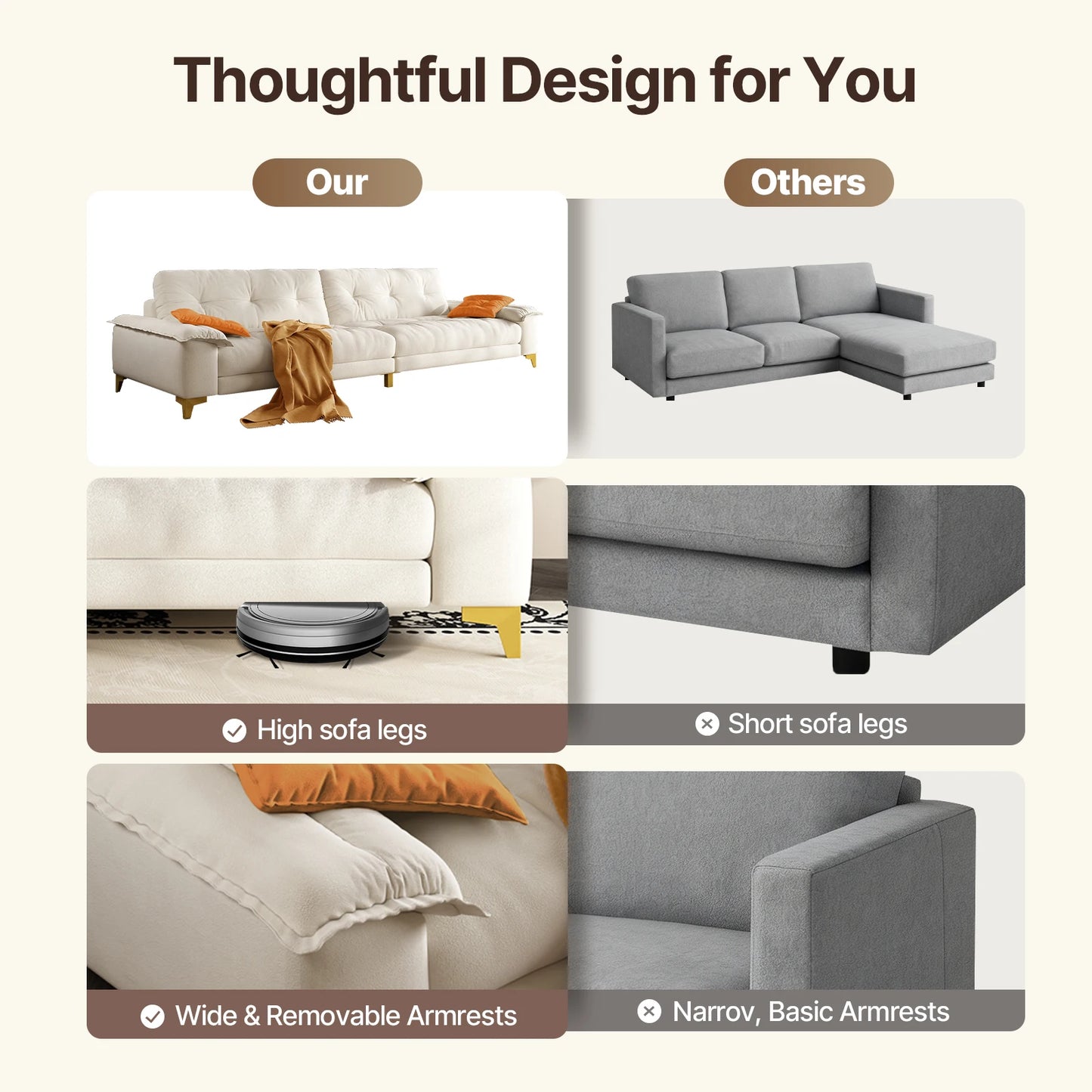 104.7" sectional Couch, mid-Century Modern 4-Seater