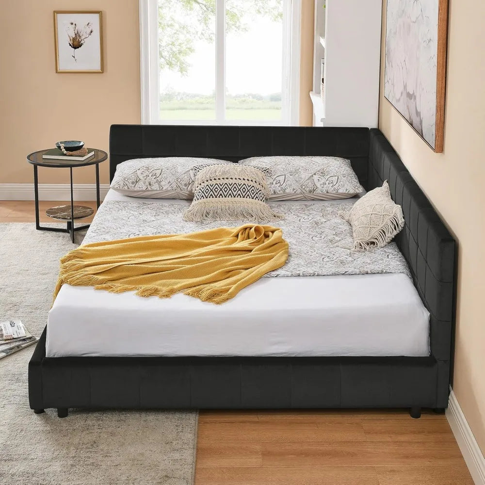 Queen Size Upholstered Corner Daybed, Modern L-Shaped