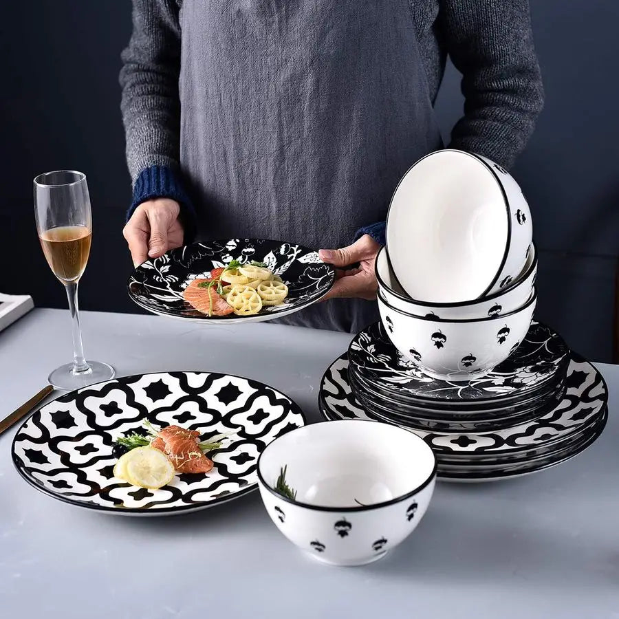 Set Ceramic Plates and Bowls for 4
