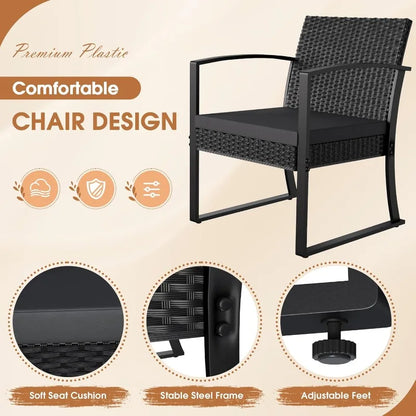 Resin 3 Pieces Patio Furniture Set, with Glass Table
