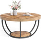 32" Circle Marble Coffee Tables, 2-Tier Golden Metal Legs Accent