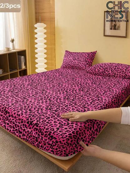 2/3pcs Khaki Striped Heart & Geometric Print Bedding Set