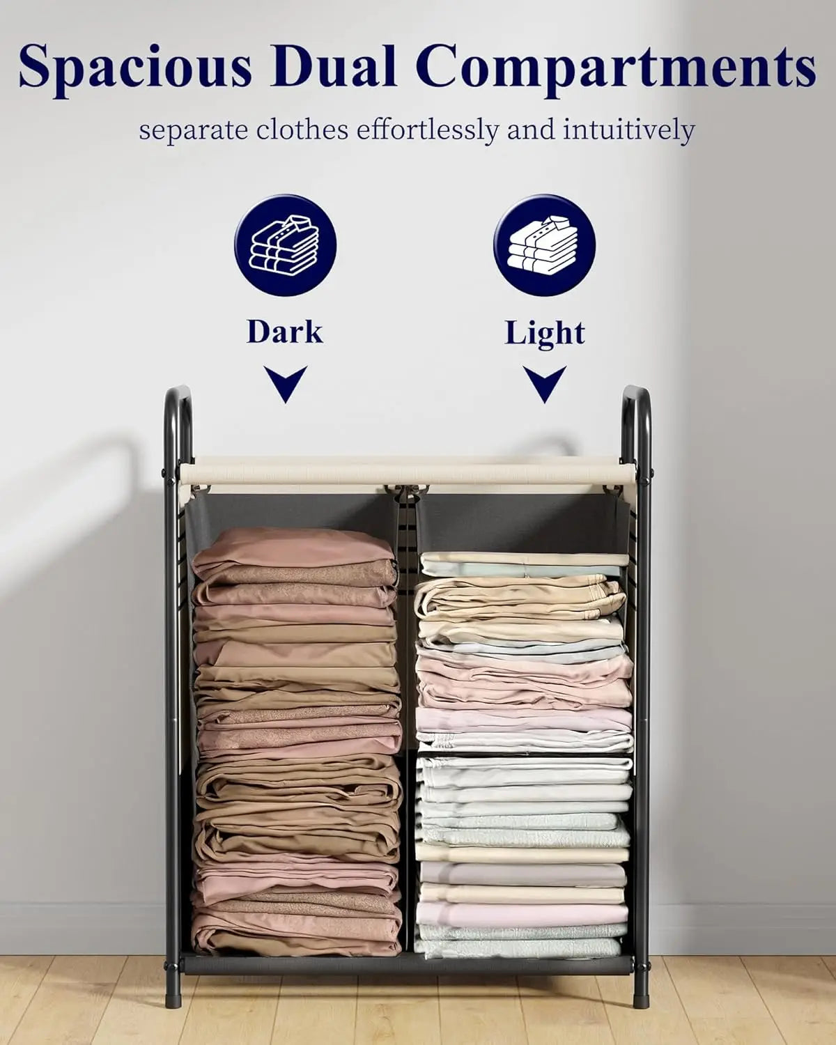 Double-Section Laundry Basket with Lid & Removable Bags, 120L Portable Hamper for Bedroom, Bathroom, Dorm