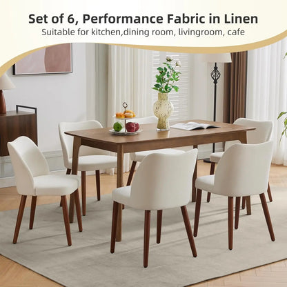 Linen Dining Chair Set of 4 with Wood Legs