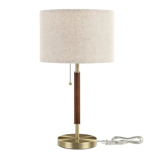 Mid Century Table Lamp, Solid Wood, Metal Pole