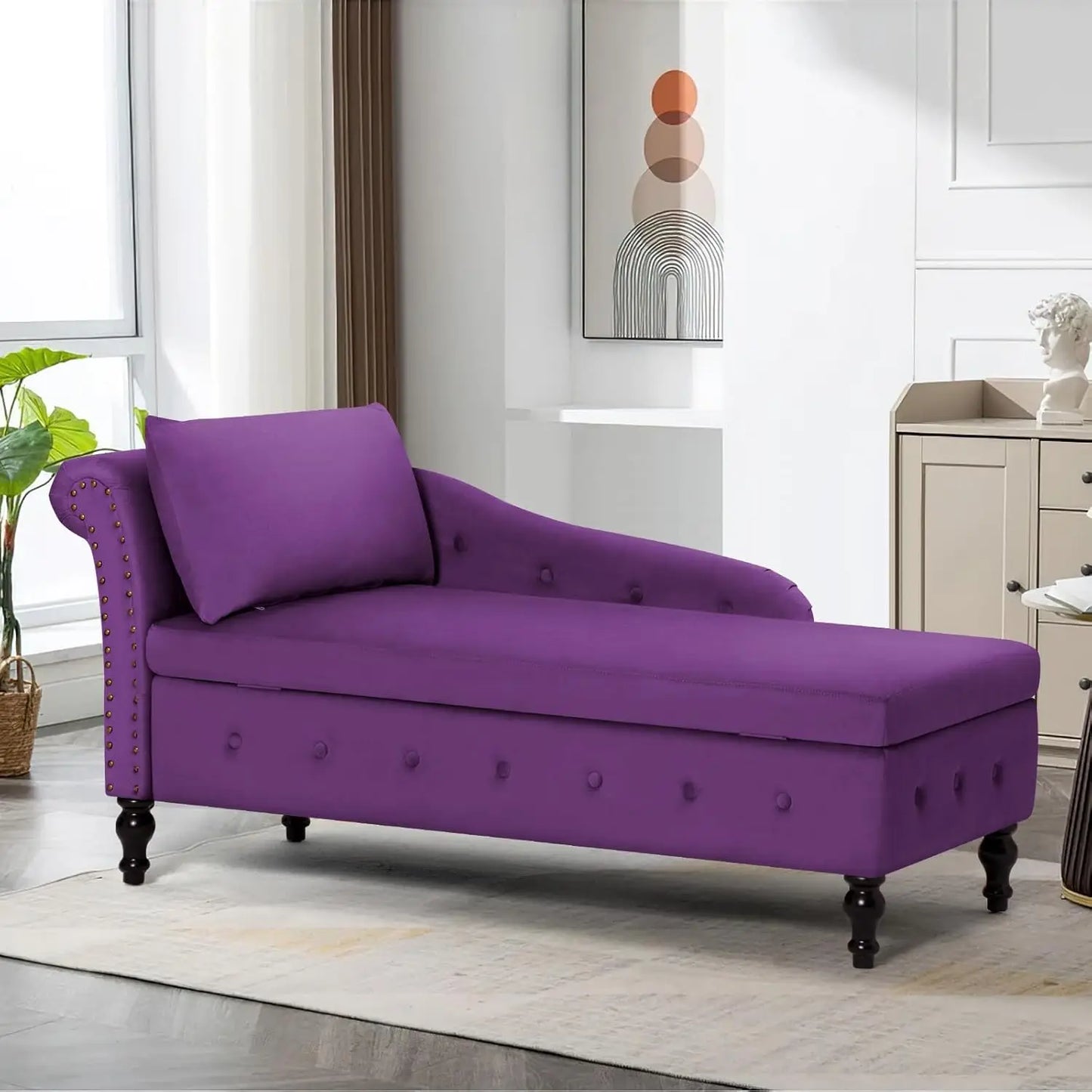 Velvet Chaise Lounge with Left Armrest, Lumbar Pillow Modern
