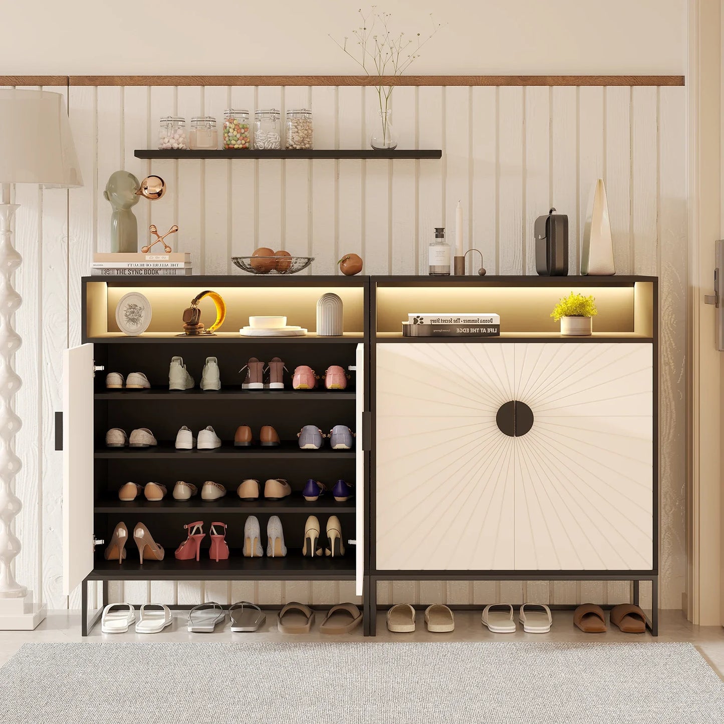 Wooden Shoe Cabinet with Lights
