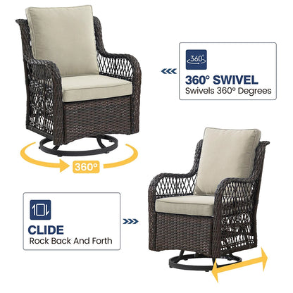 3-Piece Wicker Swivel Rocking Patio Set, 2 Chairs & Glass Table,