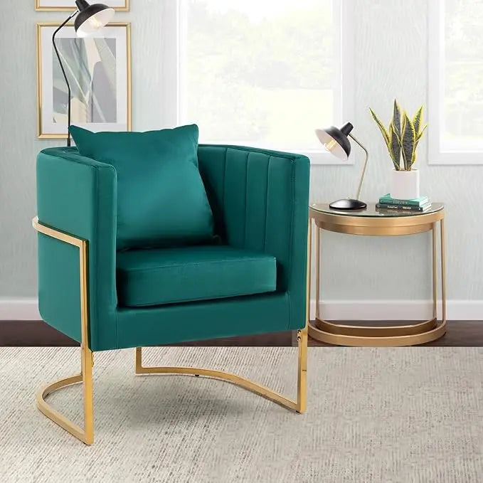 Mid-Century Velvet Accent Chair with Barrel Arms