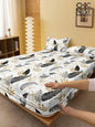 Navy Blue Ginkgo Leaf Print Fitted Sheet Set