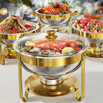 Chafing Dish Buffet Set, 6QT, Gold, Round