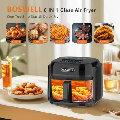 7.5QT Glass Air Fryer with Transparent Fry Bowl