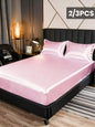 2/3pcs Satin Fitted Sheet Set with Pillowcases, Solid Color