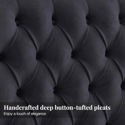 Queen Size Bed Frame with Velvet Headboard, Handcrafted Tufted Design