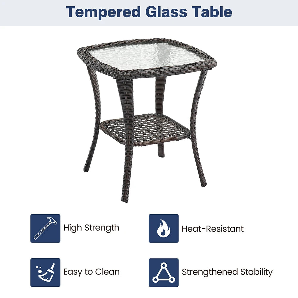 3-Piece Wicker Swivel Rocking Patio Set, 2 Chairs & Glass Table,