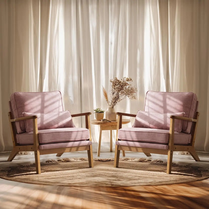 Wide Accent Chair Set of 2,Upholstered Mid Century Modern with Pillow