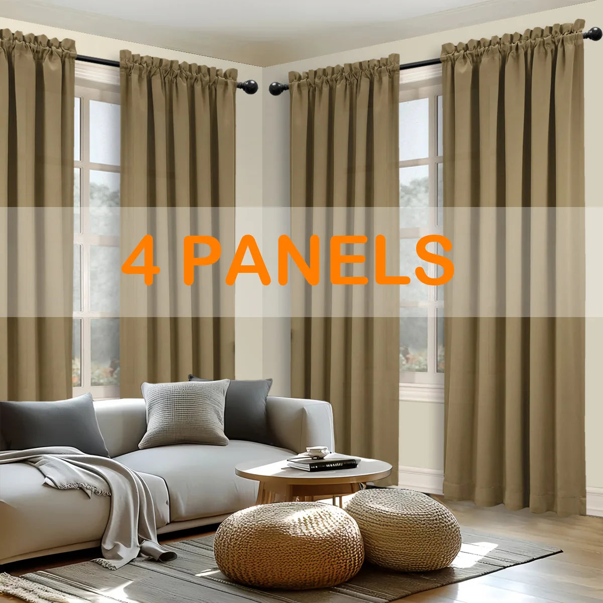 4pcs Light Filtering Curtains - Elegant, Fade-Resistant