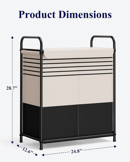 Double-Section Laundry Basket with Lid & Removable Bags, 120L Portable Hamper for Bedroom, Bathroom, Dorm