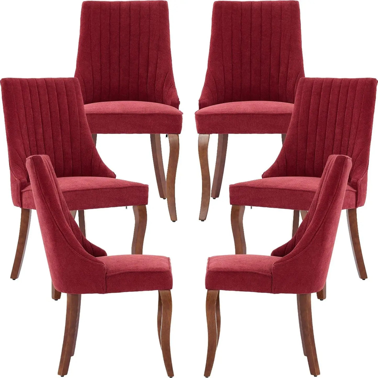 Velvet Upholstered Dining Chairs Set of 6 Mid Century Wood Legs