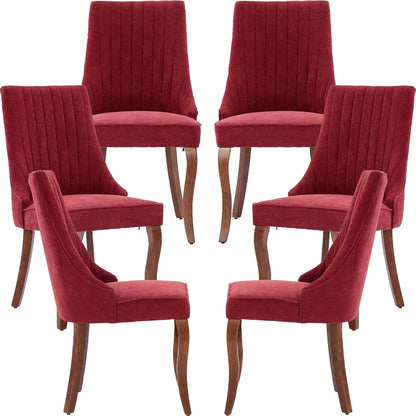 Velvet Upholstered Dining Chairs Set of 6 Mid Century Wood Legs
